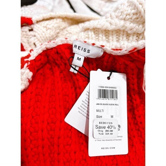 Reiss JAN COLOUR BLOCK CABLE KNIT ROLL-NECK JUMPER M - Picture 10 of 11